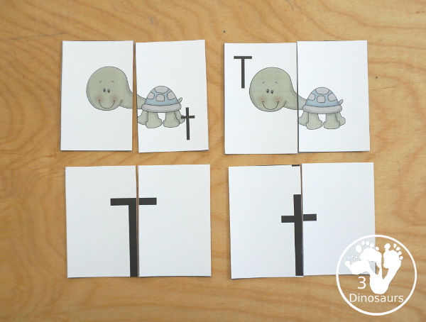 Free Romping & Roaring T Pack: T is for Turtle - a letter T pack that has prewriting, finding letters, tracing letters, coloring pages, shapes, puzzles and more - 3Dinosaurs.com