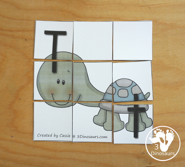 Free Romping & Roaring T Pack: T is for Turtle - a letter T pack that has prewriting, finding letters, tracing letters, coloring pages, shapes, puzzles and more - 3Dinosaurs.com