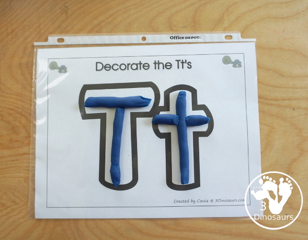 Free Romping & Roaring T Pack: T is for Turtle - a letter T pack that has prewriting, finding letters, tracing letters, coloring pages, shapes, puzzles and more - 3Dinosaurs.com