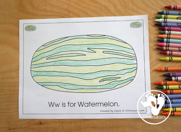 Free Romping & Roaring W Pack: Letter W is for Watermelon - a letter W pack that has prewriting, finding letters, tracing letters, coloring pages, shapes, puzzles and more - 3Dinosaurs.com