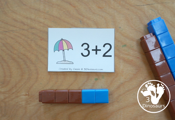 Free Beach Addition Flashcards with addition from 1 to 10 with all the ways to add up to each number - 3Dinosaurs.com