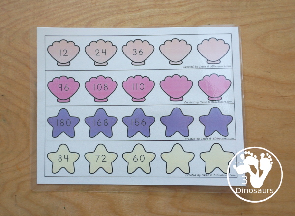 Free Beach Skip Counting Strips & Worksheet - with 4 skip counting strips for each number you are skip counting by with skip counting forward and skip counting backward with a fun recording worksheet for the beach skip counting strips. - 3Dinosaurs.com