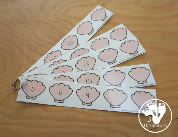 Free Beach Skip Counting Strips & Worksheet - with 4 skip counting strips for each number you are skip counting by with skip counting forward and skip counting backward with a fun recording worksheet for the beach skip counting strips. - 3Dinosaurs.com