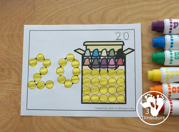 Crayon Dot the Number & Count the Dots - numbers 0 to 20 with dot marker activities for kids to work on numbers and counting - 3Dinosaurs.com