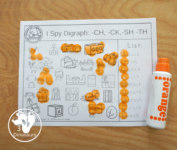 Free Digraph I Spy Printable - with three pages of digraph I printables to use with kids. You have a set with h digraphs and ending digraphs and qu, know and wr. - 3Dinosaurs.com