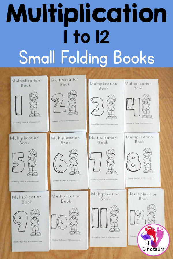 Free Multiplication Small Books - 2 different types of book options with multiplication from 1 to 12 with write in answers and filled out books - 3Dinosaurs.com