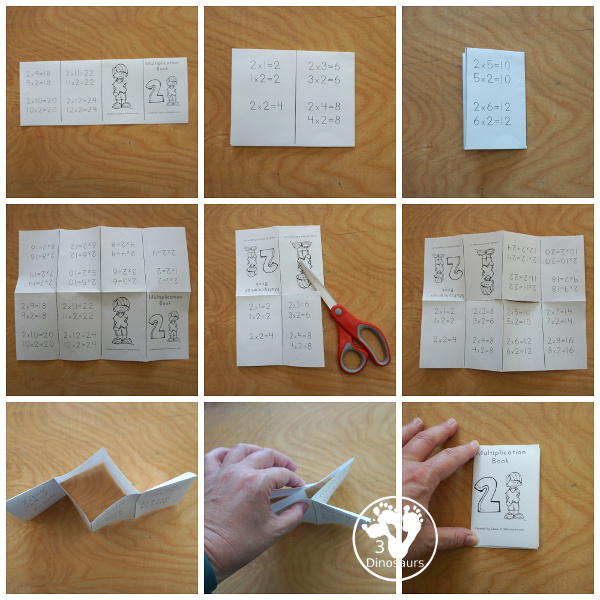 Free Multiplication Small Books - 2 different types of book options with multiplication from 1 to 12 with write in answers and filled out books - 3Dinosaurs.com