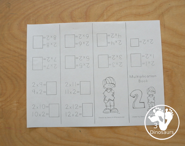 Free Multiplication Small Books - 2 different types of book options with multiplication from 1 to 12 with write in answers and filled out books - 3Dinosaurs.com