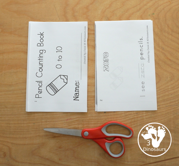 Free Pencil Number Word Counting Book Printable - with numbers from 0 to 10 with coloring number color and tracing number word in the sentence - 3Dinosaurs.com