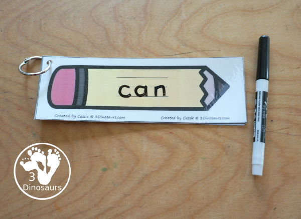 Sight Word Pencil Tracing Cards - with all 220 Dolch Sight Words with cards sorting by sight word list - With tracing on colored pencil or a black and white pencil option - 3Dinosaurs.com
