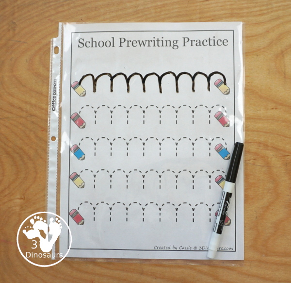 Free School Prewriting Printables - 14 pages of free school prewriting with different lines on each page for kids to trace - 3Dinosaurs.com #freeprintable #prewriting #3dinosaurs