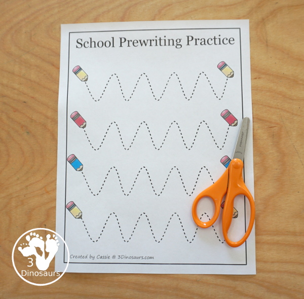 Free School Prewriting Printables - 14 pages of free school prewriting with different lines on each page for kids to trace - 3Dinosaurs.com #freeprintable #prewriting #3dinosaurs