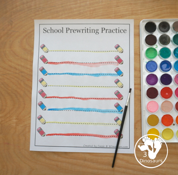 Free School Prewriting Printables - 14 pages of free school prewriting with different lines on each page for kids to trace - 3Dinosaurs.com #freeprintable #prewriting #3dinosaurs