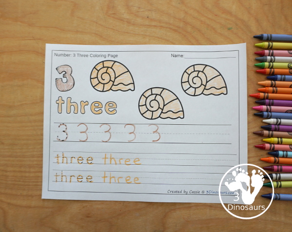 No-Prep Shell Themed Number Color and Trace - easy no-prep printables with a fun shell shape theme 44 pages with two options for the numbers tracing or writing $ - 3Dinosaurs.com #noprepprintable #summerprintables #numbersforkids
