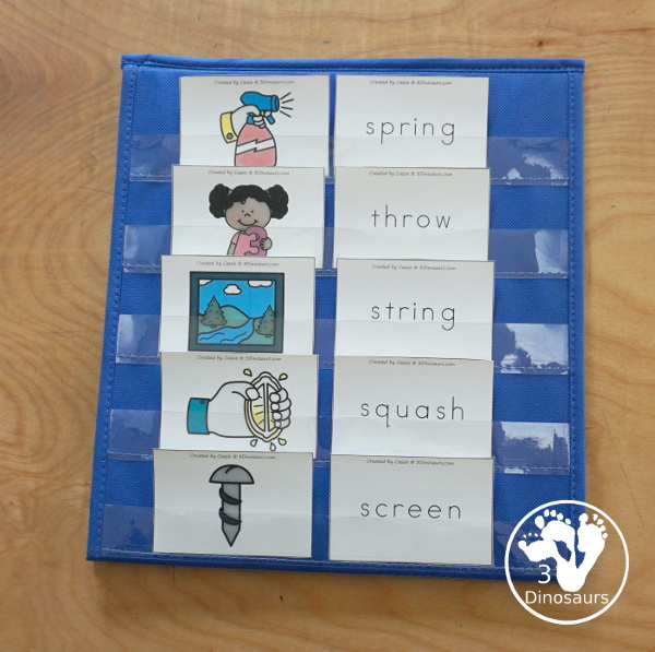 Free Trigraph Matching Cards with 9 matching cards with beginning and ending trigraphs with picture of  trigraph that matches a word that starts with the same trigraph - 3Dinosaurs.com