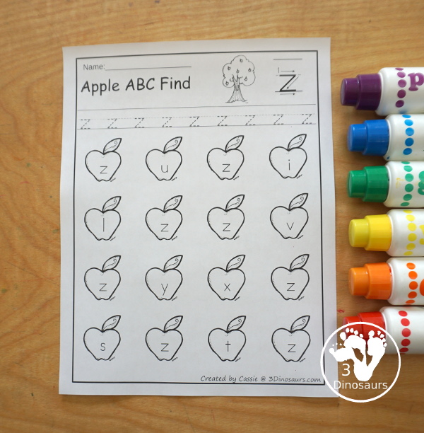 Apple Themed ABC Find: Uppercase or Lowercase with tracing $ has 52 pages of printables with tracing the letter and find the letter for kids. - 3Dinosaurs.com