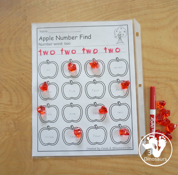 Apple Number Find Printable - for numbers 0 to 20 for kids to trace numbers and then find numbers with number words and numerical number options good. - 3Dinosaurs.com