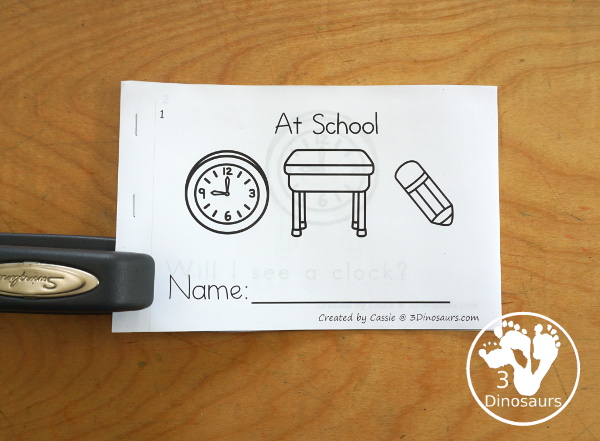 Free At School Easy Reader Book - a fun 8 page easy reader book with 7 school items with a sentence that is a question with sight words will, I, see, a - 3Dinosaurs.com