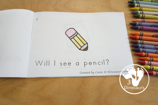 Free At School Easy Reader Book - a fun 8 page easy reader book with 7 school items with a sentence that is a question with sight words will, I, see, a - 3Dinosaurs.com