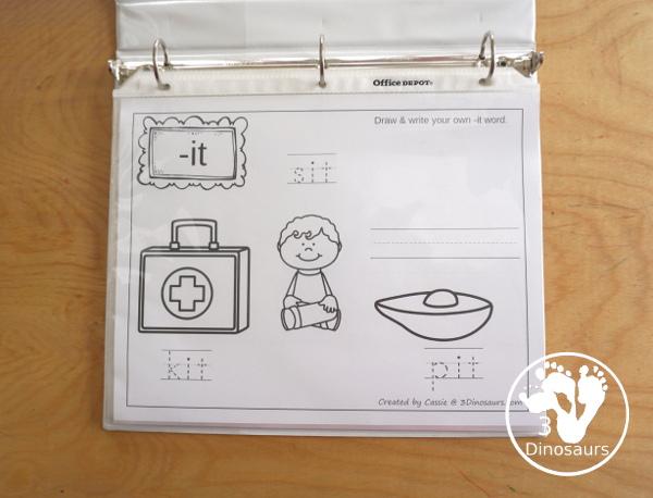 Free CVC Word Family Coloring Pages: Short I Vowel with  ig, in, ip, it   with tracing the words, coloring the pictures and draw their own short i word for the short i vowels plus ending - 3Dinosaurs.com