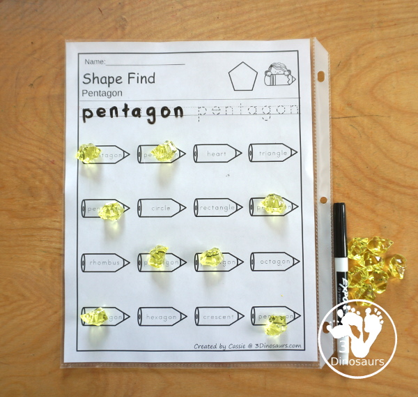 Pencil Shape Find - with  11 Shapes for kids with geometric shapes and shape words for kids to learn. A great PreK, kindergarten, and first grade.- 3Dinosaurs.com