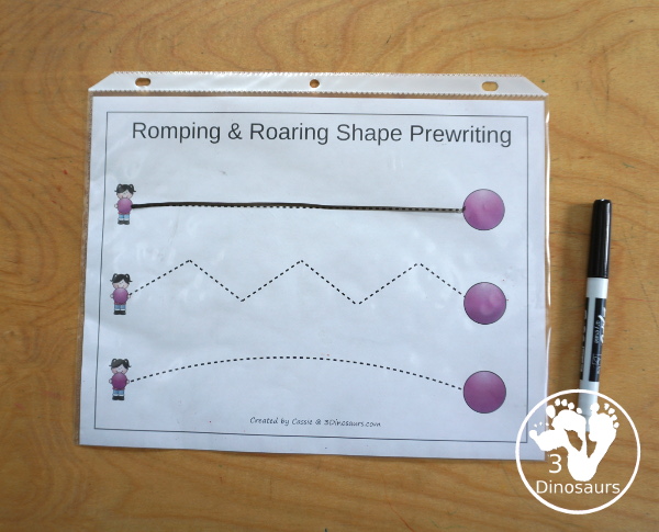 Free Romping & Roaring Circle Pack - a free 10 page shape pack for kids to use to learn their shape with tracing, coloring, dot markers and more. - 3Dinosaurs.com