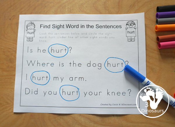 Romping & Roaring Third Grade Sight Words - 10 pages of activities for each all 41 third grade sight words for easy to use learning to read centers. You have the following pages sight word playdough mats, sight word dot marker words, sight word trace color and write, sight word color by letter, sight word find in the sentence, sight word trace in the sentence, sight word word find, sight word review sheet, sight word trace stamp and write, and sight word maze. Plus extra to use with the sight words - 3Dinosaurs.com