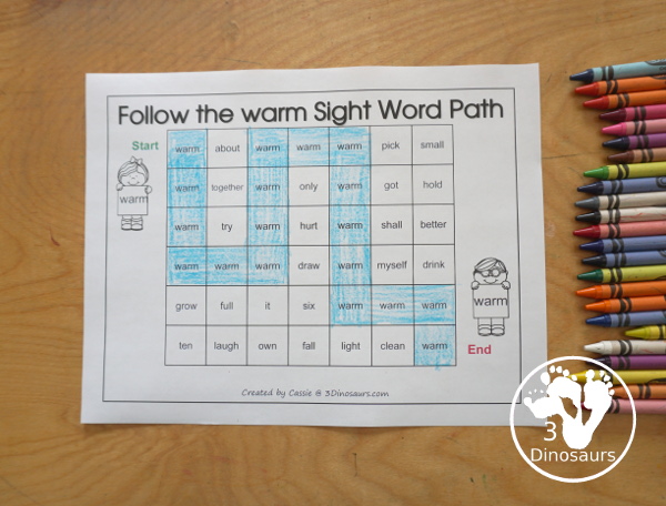 Romping & Roaring Third Grade Sight Words - 10 pages of activities for each all 41 third grade sight words for easy to use learning to read centers. You have the following pages sight word playdough mats, sight word dot marker words, sight word trace color and write, sight word color by letter, sight word find in the sentence, sight word trace in the sentence, sight word word find, sight word review sheet, sight word trace stamp and write, and sight word maze. Plus extra to use with the sight words - 3Dinosaurs.com
