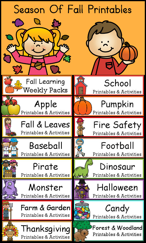 Round Up of Fall Printables from 3 Dinosaurs - huge amounts of printables with fall themes: Back to school, Leaves, Fall, Apples, Pumpkins, Halloween, Monster, Community Helpers, Thanksgiving, and Christopher Columbus  - 3Dinosaurs.com