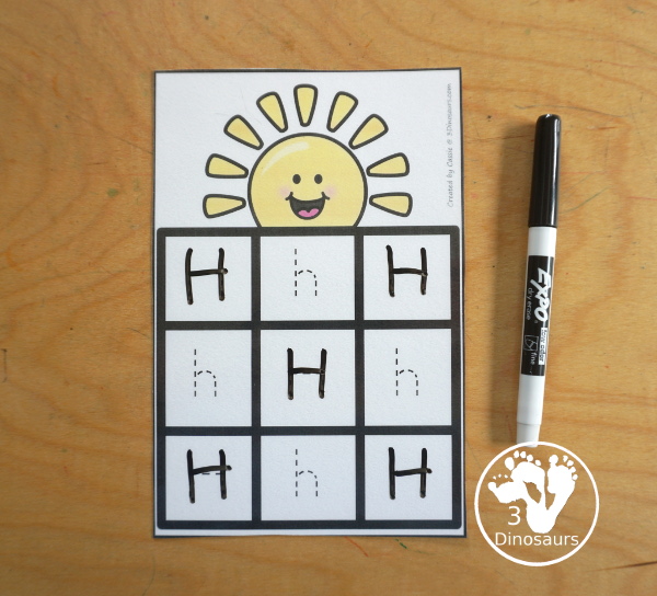 Free Sun ABC Tracing Cards with a 3 by 3 tracing rows of uppercase and lowercase letters. A fun way to change up handwriting for kids. - 3Dinosaurs.com