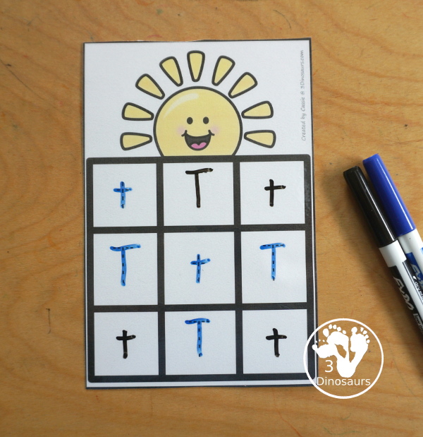Free Sun ABC Tracing Cards with a 3 by 3 tracing rows of uppercase and lowercase letters. A fun way to change up handwriting for kids. - 3Dinosaurs.com