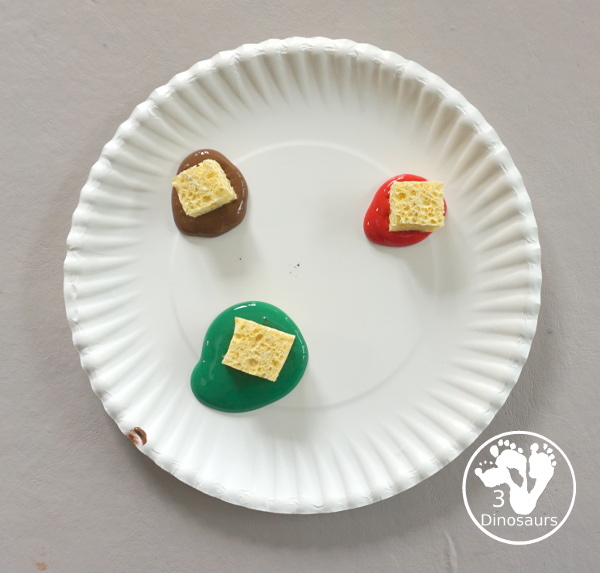 Sponge Painted Apple Tree - a fun and simple painting of an apple tree that kids can make. This is great for any apple theme for tot, prek and kindergarten. - 3Dinosaurs.com