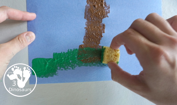 Sponge Painted Apple Tree - a fun and simple painting of an apple tree that kids can make. This is great for any apple theme for tot, prek and kindergarten. - 3Dinosaurs.com