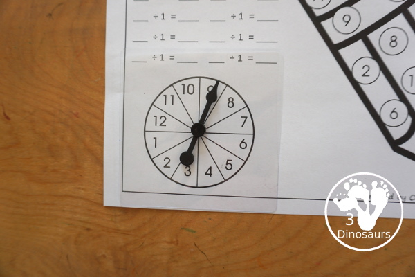 Pencil Division Spin & Cover has Division 1 to 12 and 1 to 15 with solve and cover and spinning and cover of equations for each set. You have color and black and white options- 3Dinosaurs.com