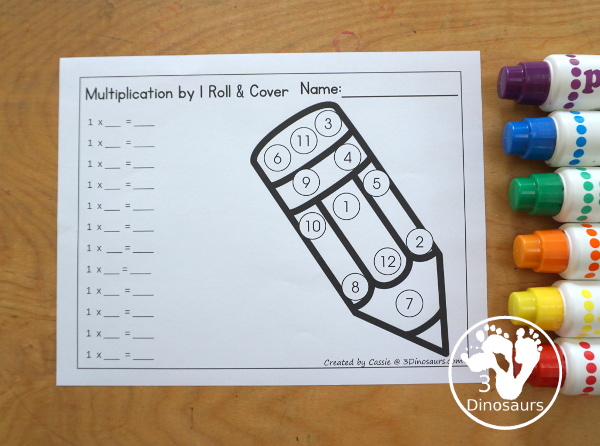 Pencil Multiplication Roll & Cover has multiplication 1 to 12 and 1 to 15 with two options of equations for each set. You have color and black and white with spinners and flashcards included. 3Dinosaurs.com