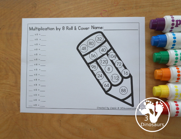 Pencil Multiplication Roll & Cover has multiplication 1 to 12 and 1 to 15 with two options of equations for each set. You have color and black and white with spinners and flashcards included. 3Dinosaurs.com