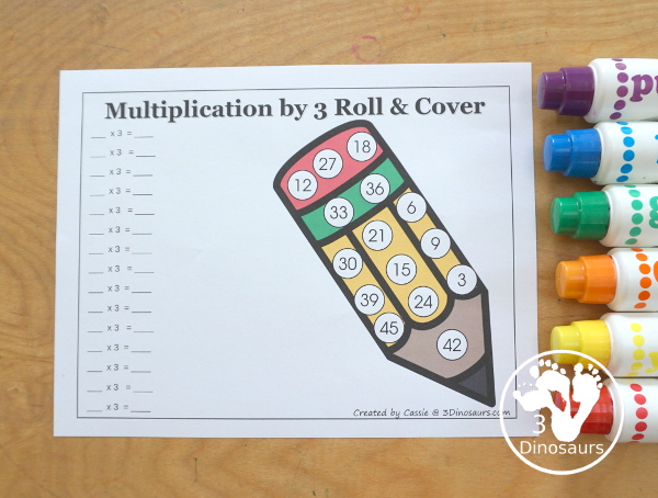 Pencil Multiplication Roll & Cover has multiplication 1 to 12 and 1 to 15 with two options of equations for each set. You have color and black and white with spinners and flashcards included. 3Dinosaurs.com