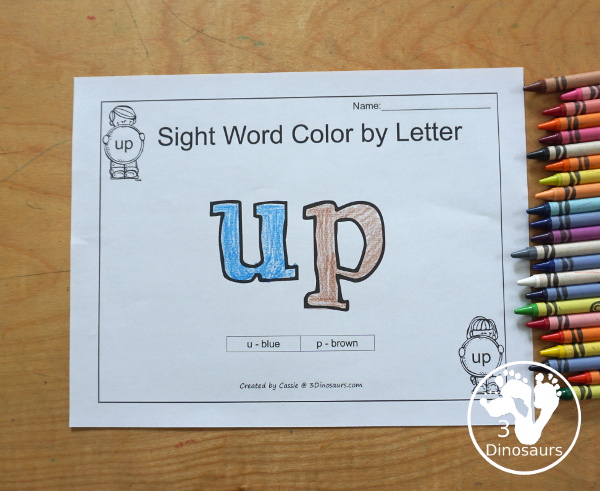 Romping & Roaring Preprimer Sight Words: Three, To, Two, Up - you have 6 pages for each sight word that work on learning the sight word different ways with reading, writing, and finding. 3Dinosaurs.com