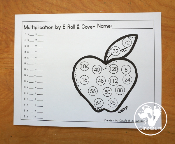 Apple Multiplication Roll & Cover has multiplication 1 to 12 and 1 to 15 with two options of equations for each set.- 3Dinosaurs.com
