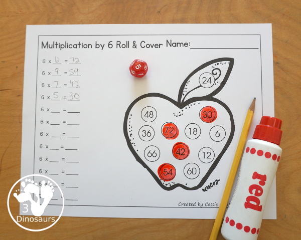 Apple Multiplication Roll & Cover has multiplication 1 to 12 and 1 to 15 with two options of equations for each set.- 3Dinosaurs.com