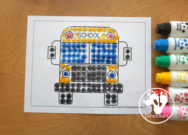 Free Bus Fine Motor Mats - You have 3 bus fine motor mats. You have a bus template, a bus tracing page and a bus q-tip page. All of these are great fine motor work for kids. And can be used the craft templates as well - 3Dinosaurs.com