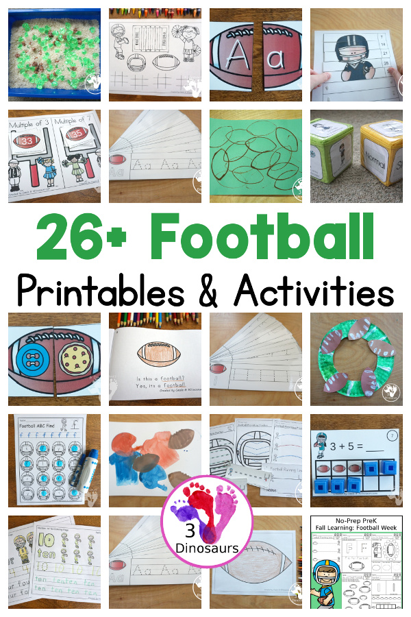 26+ Football Printables & Activities - themed packs, learning to read, ABCs printables and more for kids on 3Dinosaurs.com