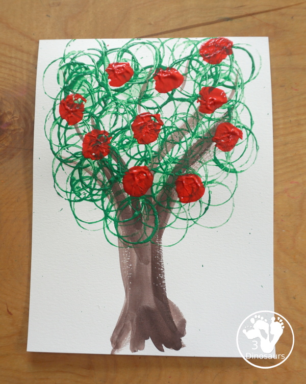 Paper Roll Painted Apple Tree - a simple apple painting for kids for a fun apple craft you can make during the fall. It is a great mixed media painting as well. - 3Dinosaurs.com