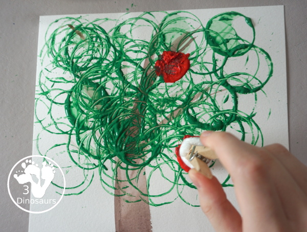 Paper Roll Painted Apple Tree - a simple apple painting for kids for a fun apple craft you can make during the fall. It is a great mixed media painting as well. - 3Dinosaurs.com
