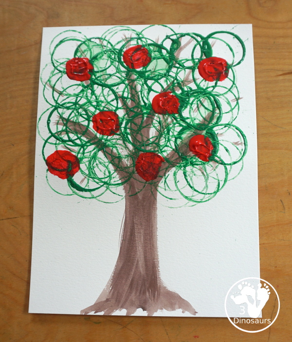 Paper Roll Painted Apple Tree - a simple apple painting for kids for a fun apple craft you can make during the fall. It is a great mixed media painting as well. - 3Dinosaurs.com