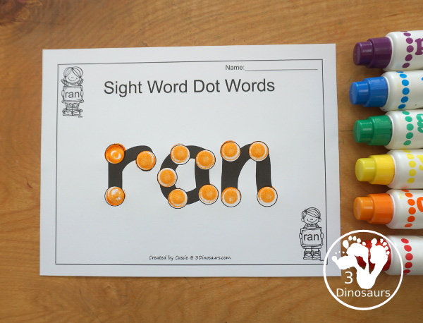 Romping & Roaring Primer Sight Words: pretty, ran, ride, saw - you have 6 pages for each sight word that work on learning the sight word in different ways with reading, writing, and finding. 3Dinosaurs.com