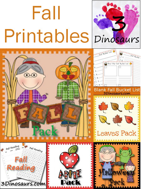 Round up of Fall Printables from 3 Dinosaurs
