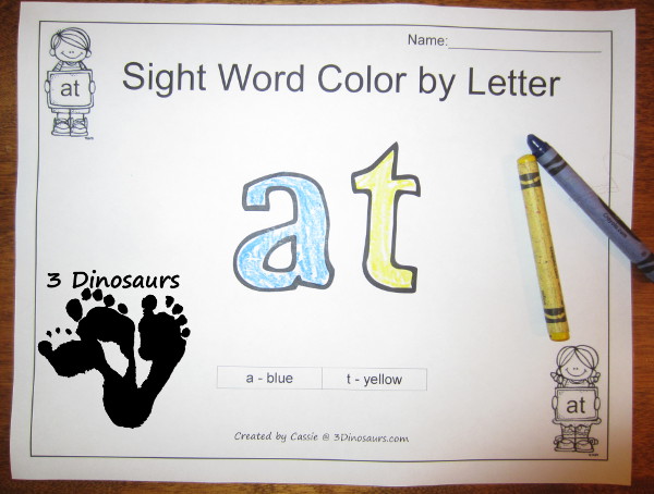 Romping & Roaring Primer Sight Words: Color By Letter - 3Dinosaurs.com