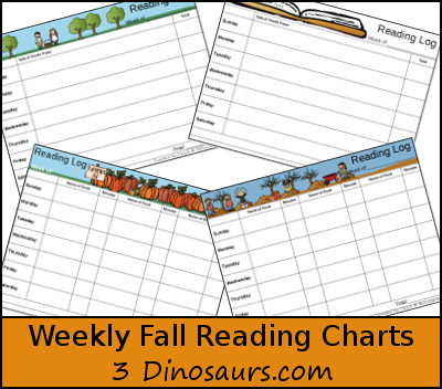Free Weekly Fall Reading Charts - 3Dinosaurs.com