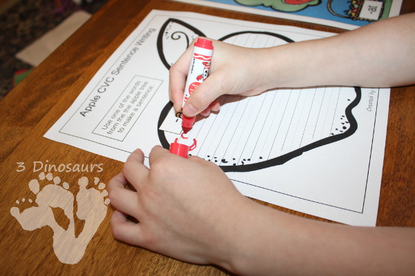 Apple Themed CVC Word Family Activities - wall charts, sorting mats, and writing activities  - 3Dinosaurs.com